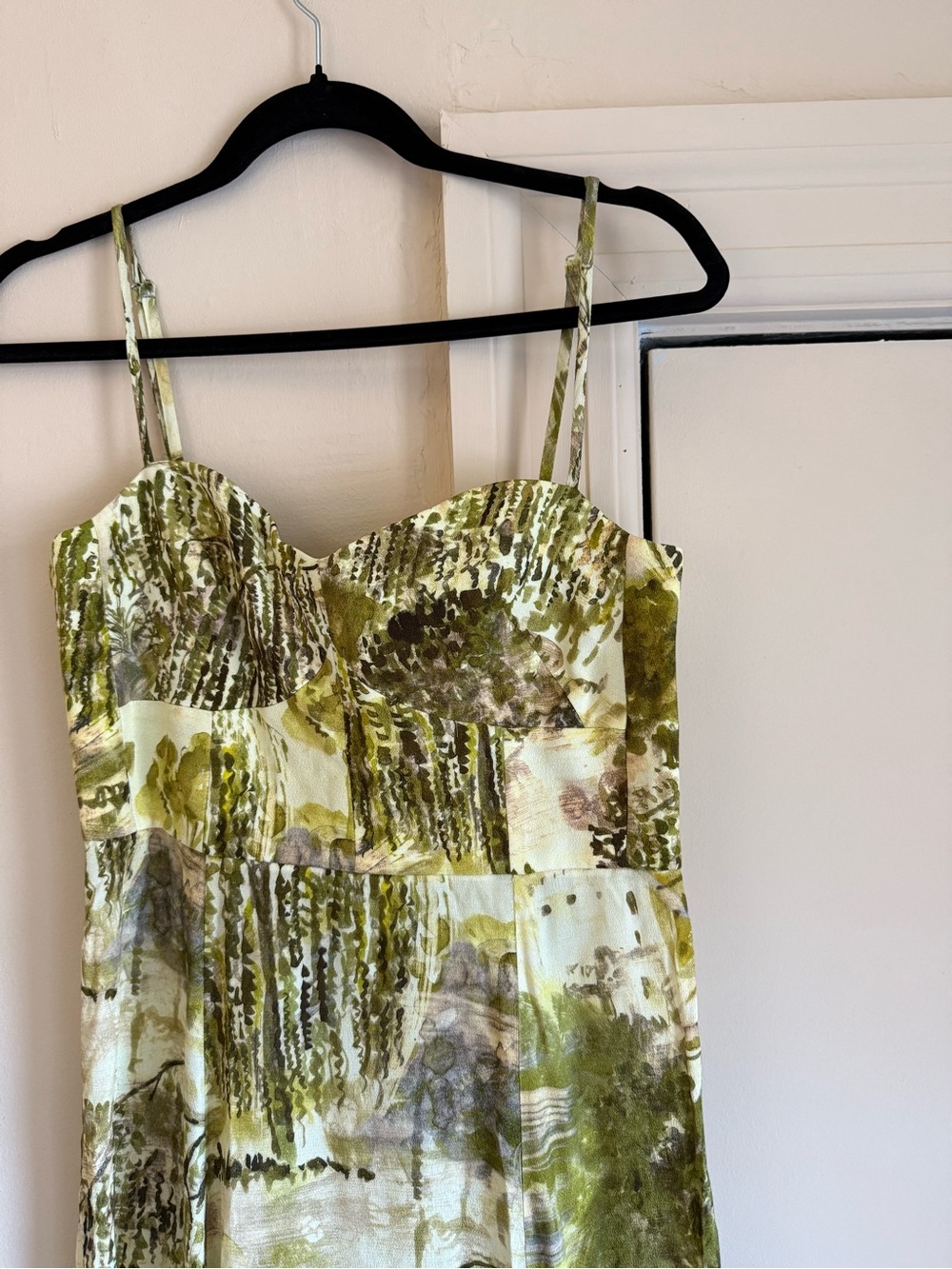 Zara Olive Green Printed Spaghetti Strap Maxi Dress - Picture 3 of 5